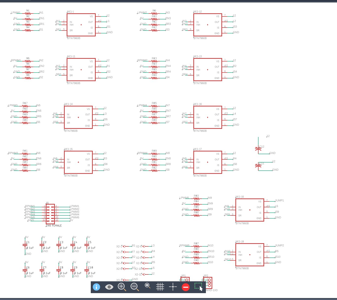 Schematic with ten BTN7960B half-bridge chips